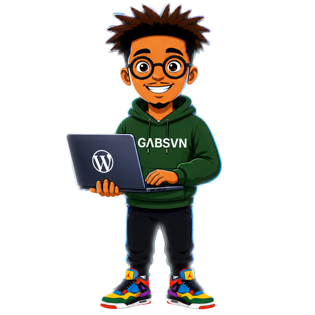 Mascotte GΛBSVN présentant un portfolio de sites web WordPress à Genève